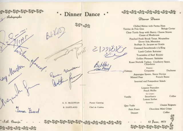 Union Castle Safmarine "SA Oranje" 1971 Signed Dinner Dance Menu C22
