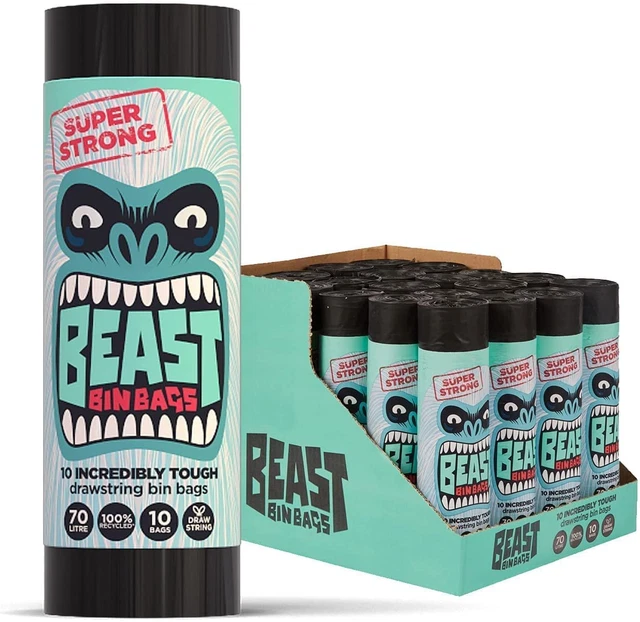 BORSE PER BIDONE BESTIA - 70L nero - Mega Pack 200 borse - cordino incredibilmente duro