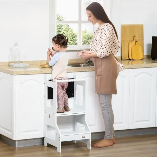 2 in 1 Kids Learning Tower Kitchen Step Stool Helper with Safety Rail Made In UK