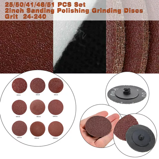 25/50X 2"/50mm Sanding Discs Roll Lock R-Type Pad Abrasive Sandpaper 24-240 Grit