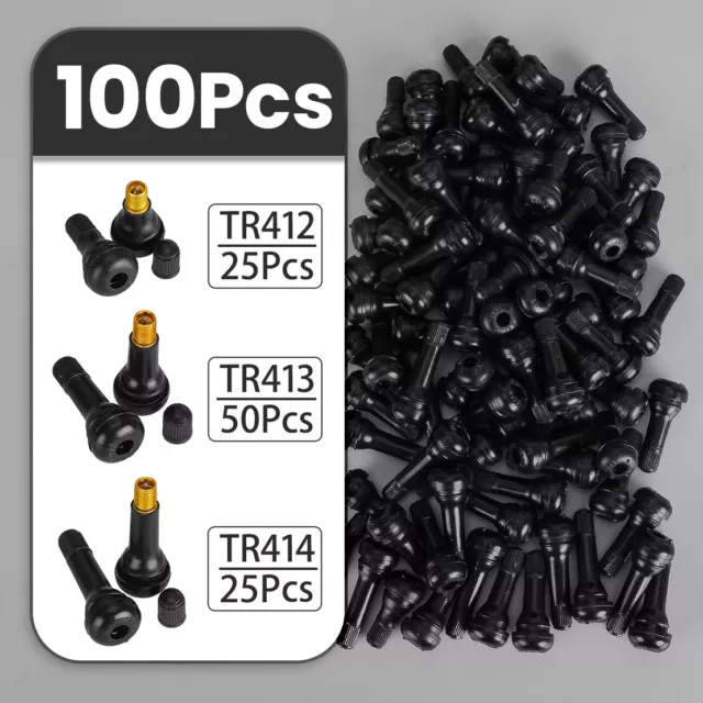 100Pcs TR412+TR413+TR414 Snap In Car Tire Rubber Valve Stems Tubeless Part