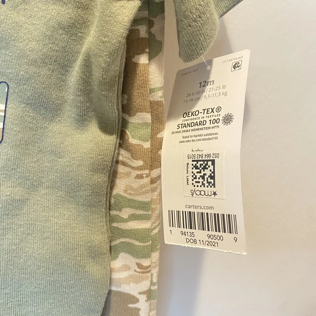NWT Carters Baby Boy Infant 2 Piece Bodysuit Pants Outfit Safari Camo 12M 2