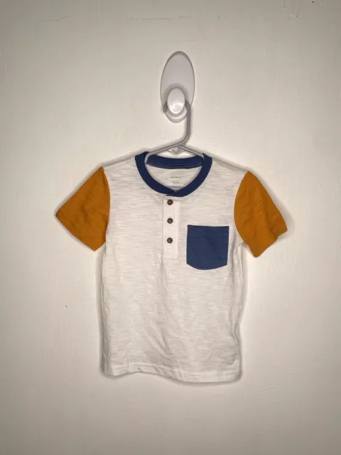 Carters Henley Pocket Shirt Boys Size 2T White Short Sleeve Basic