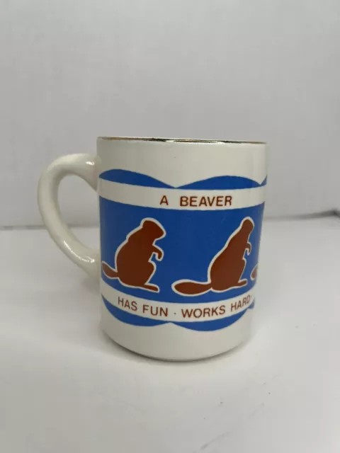 Beaver beavers scouts COFFEE MUG vintage Tea Cup, Has Fun Works Hard Helps Fam 3