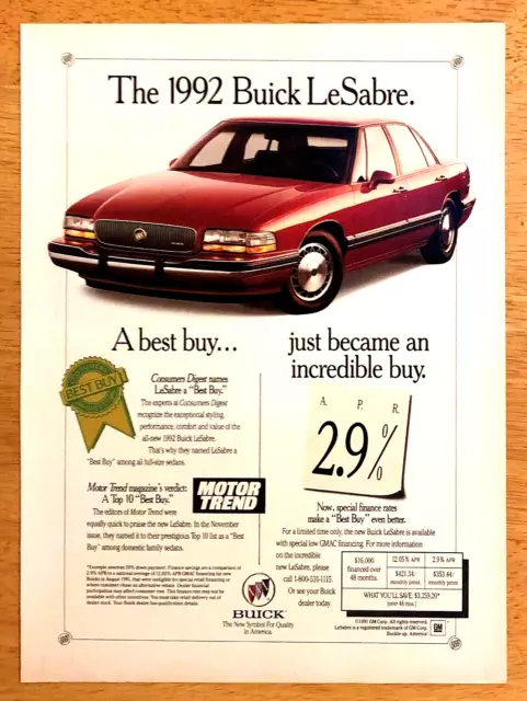 1992 Buick Lesabre—Vintage Magazine Print Ad Advertisement