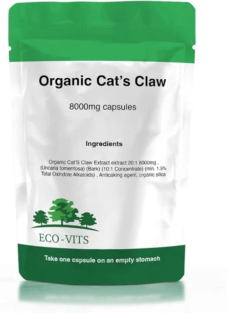 ECO-VITS ORGANIC CATS Claw Extract (8000MG) CAPS. Recyclable Packaging ...