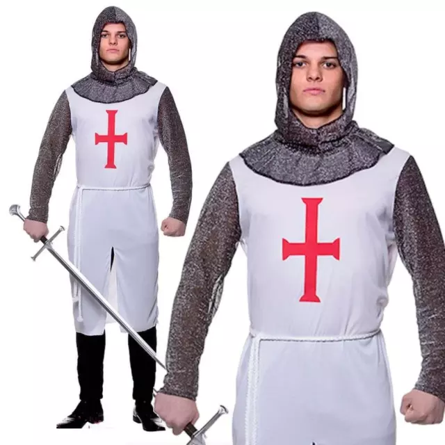 Crusader Knight Mens Medieval Deluxe Adults Fancy Dress Costume St George's Day