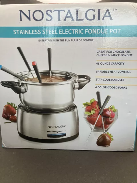 New In Sealed Box Nostalgia Stainless Steel Electric Fondue Pot