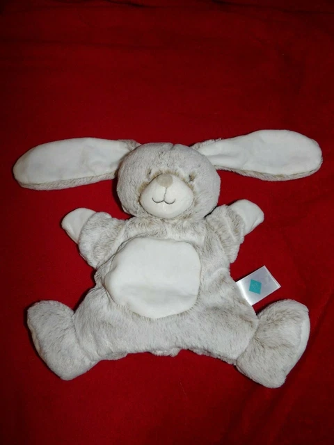 Doudou Lapin marionnette blanc et beige chiné TEX BABY NEUF