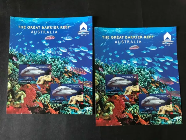 Australia 2018 China Macau Stamp Show Barrier Reef Imperf & Perf Minisheet Set