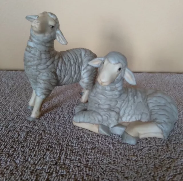 Ceramic Sheep Lamb Figurines Set 2  Replacement Pieces For Nativity Scene