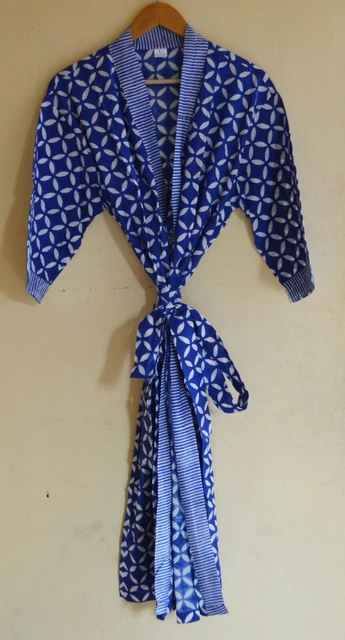 Donna Abito Lungo 100% Cotone Kimono Accappatoio Notte Wear Handmade Top Beach