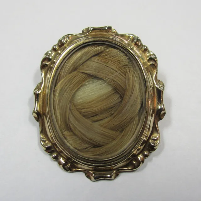 1746 - Antike Biedermeier Schaumgold Brosche mit Haargeflecht - 2503/2510