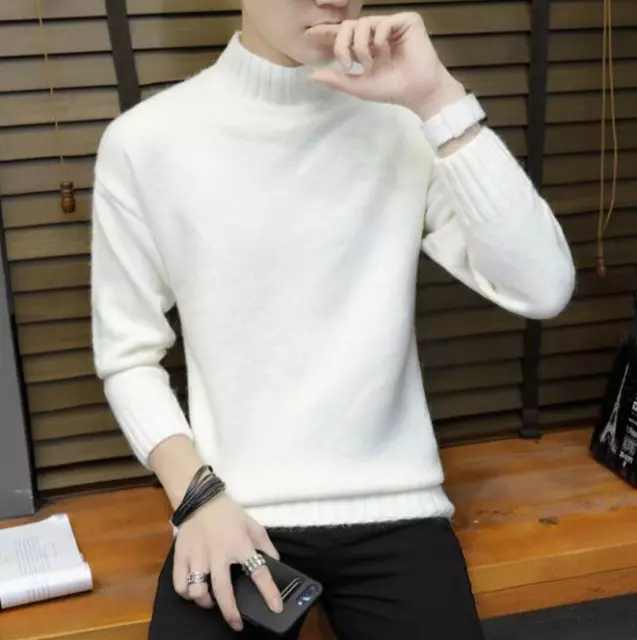 Knitwear Casual Tops Sweater Mens Half Turtleneck Jumper Knitted Pullover Tops 3