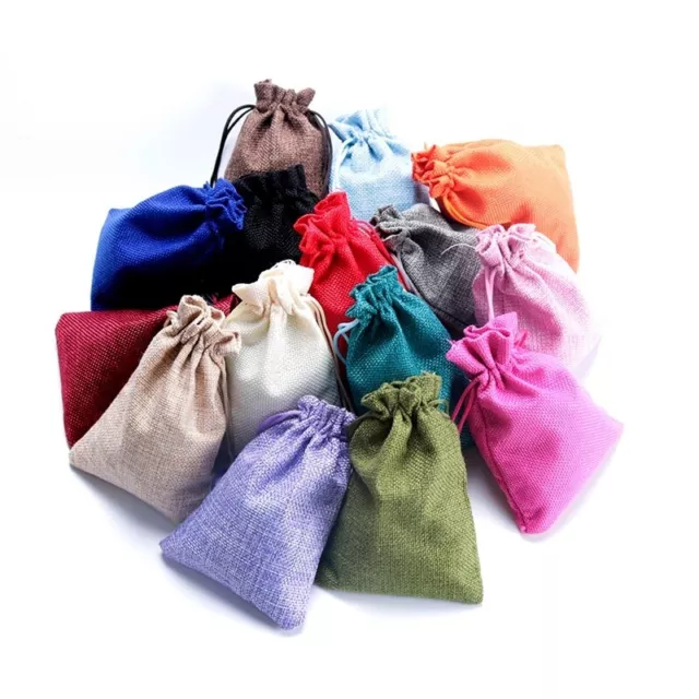 Small Burlap Hessian Jute Wedding Favor Gift Bags Drawstring Pouch Sack 7 x 9cm