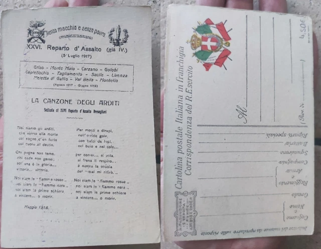 1WW Cartolina Franchigia Canzone Arditi Regio Esercito 1918 Bersaglieri Colonial