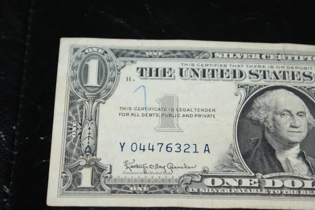 Five  1957B Circulated $1 Dollar Silver Certificate Blue Seal Notes 5