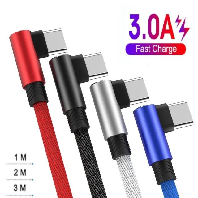 Braided 90° Degree Angle USB C Type C Fast Charger Charging Data Snyc Cable Cord