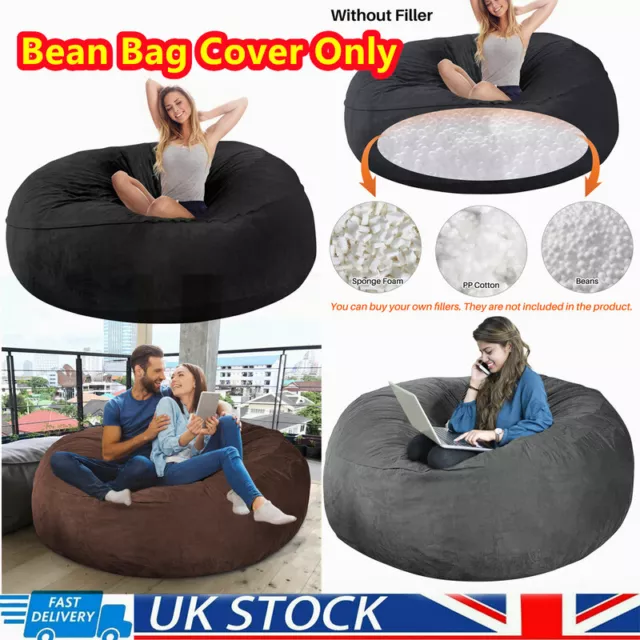 Microsuede 7FT Foam Giant Bean Bag Memory Living Room Chair Lazy Sofa Soft  Cover