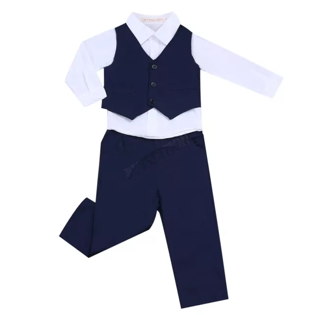 Baby Jungen Gentleman Outfits 3tlg. Langarm Shirt Hemd + Hosen Pants + Weste Set