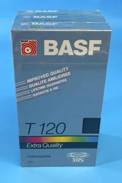 Lot of 3 BASF T 120 Extra Quality Blank VHS Tapes 120 minute - New and Sealed