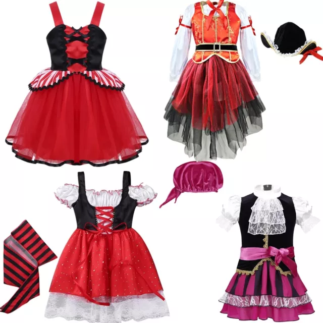 Kids Pirate Costume Toddler Girls Captain Fancy Dress Halloween Cosplay Outfits