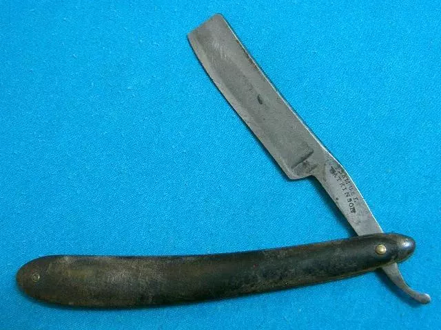 Rare Antique Samual Atkinson Horn Barbers Straight Razor Shaving Knife Vintage