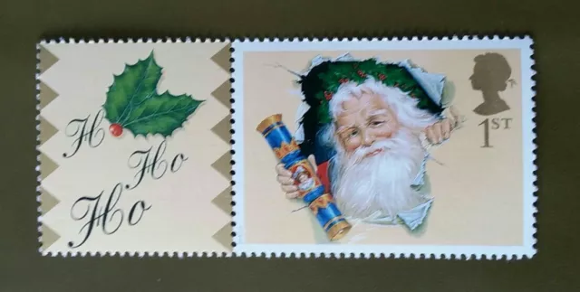 GB 2000 LS3 Father Christmas Smiler Sheet Single Stamp Ho Ho Ho Label MNH