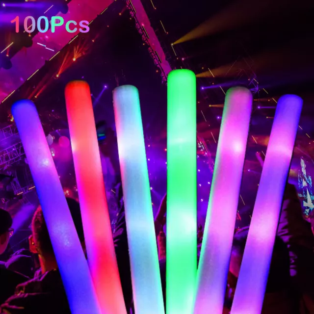 100 pc 18 Foam Sticks LED Flashing Glow Foam Sticks Light Up Wands DJ