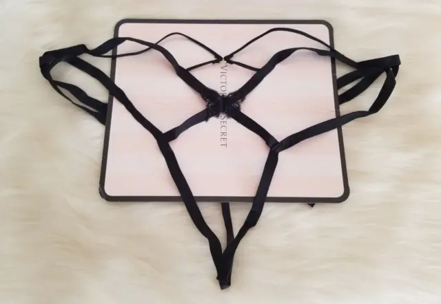 Victoria's Secret Very Sexy Butterfly Embroidery Strappy Open Panty Medium Black