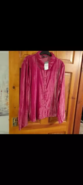 Ladies Pink Crushed Velvet Blouse/Shirt  By Primark.  New With Tags.  Size UK 18