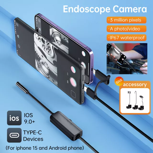 8LED Waterproof Borescope Endoscope Snake Inspection Camera for iPhone Android 3