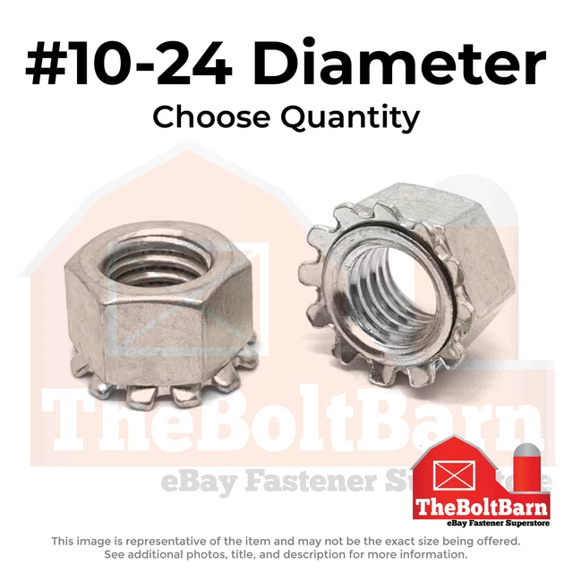 #10-24 Stainless Steel K Lock Keps Nuts (Choose Qty)