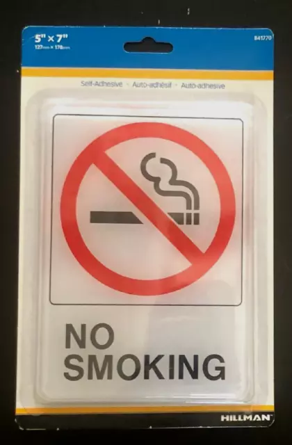 Hillman Plastic No Smoking Symbol Sign 5" x 7"   - Self Adhesive