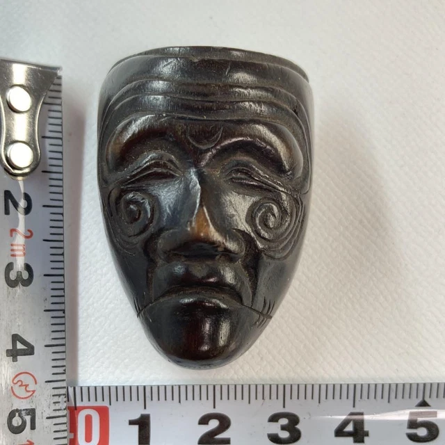 Netsuke wood carving Noh Mask Old man OKINA 1.6 inch INRO Antique Japanese