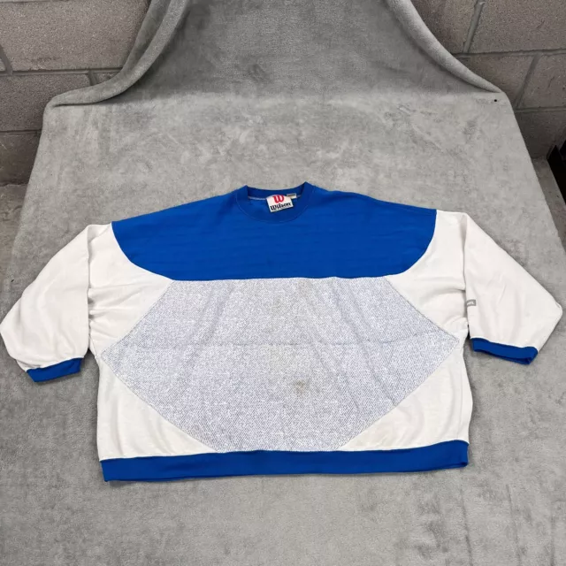 Vintage 90s Wilson Sweatshirt Mens 2XL XXL White Blue Pullover Long Sleeve