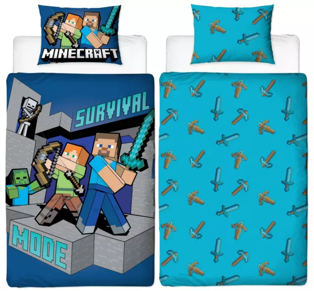 Minecraft Survive Copripiumone singolo set biancheria da letto reversibile Alex Steve Creeper