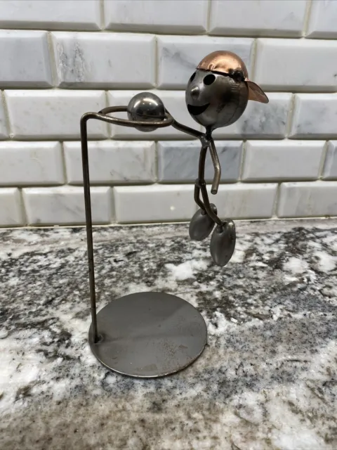 SLAM DUNK BASKETBALL PLAYER Metal Sculpture Hoop Ball with Copper Hat UNIQUE