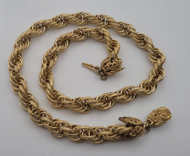 Collier Vintage Doré - Chaîne Plate Tressée Style Maille Serpent - Années 80 - Occasion