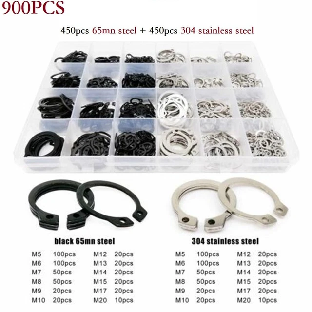 900pc M5-M20 Stainless 605 Steel Shaft Bearing Snap Ring C Type External Circlip