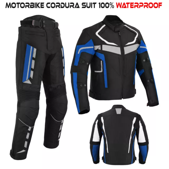 Mens Motorbike Motorcycle Racing Suit Waterproof Textile Jacket Trouser Armoured