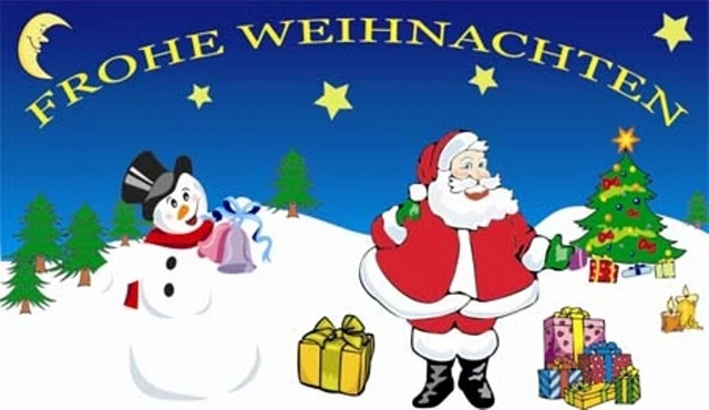 Frohe Weihnachten Weihnachtsmann Schneemann Geschenke Fahne Flagge 1,50x0,90m
