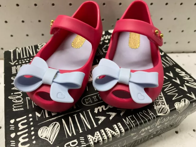 Toddler Scented Mini Melissa Ultragirl Bow Blue/Pink Flats Shoes US Size 5