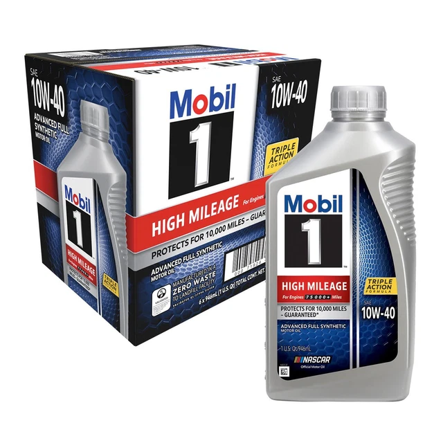 MOBIL 1 HIGH Mileage Full Synthetic Motor Oil 10W-40 1 Qt, Case/6 EUR ...
