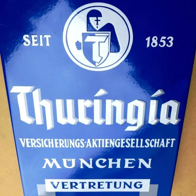 THURINGIA = Altes Emailschild München um 1955 TOP Unfall Feuer Versicherung RAR