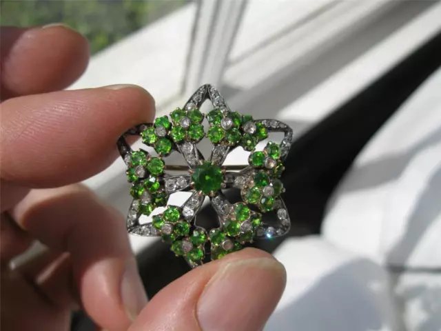 5 CT Demantoid Grenade 60 Diamant Victorien 14K Or Broche c1880 Museum Qualité