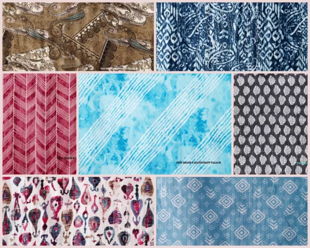 Indien Main Bloc Imprimé Tissu Coton Floral Loisirs Créatifs Robe Tissu Par 4.6m
