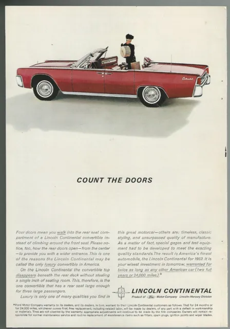 1962 LINCOLN CONTINENTAL advertisement, Ford-Lincoln Continental red convertible