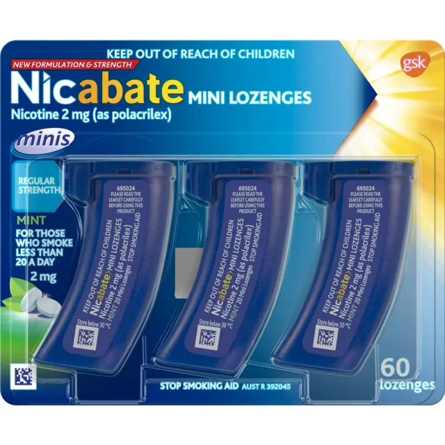 Nicabate Mini Lozenge Stop Smoking Nicotine 2mg Regular Strength Mint 60 Pack