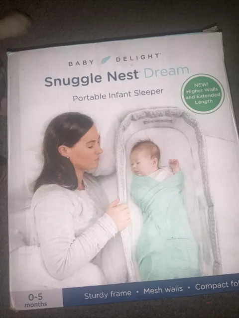 Baby Delight Snuggle Nest Dream White Gray Convertible Bedside Sleeper Used